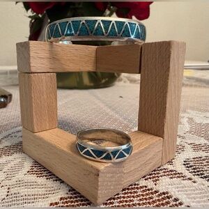 Turquoise and Sterling Silver Geometric Bracelet & Ring Set
